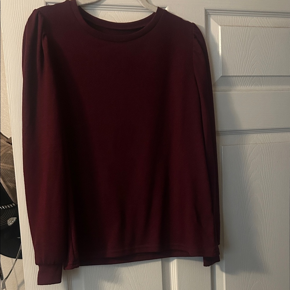 Women's Long Sleeve Crewneck Top - Deep Burgundy